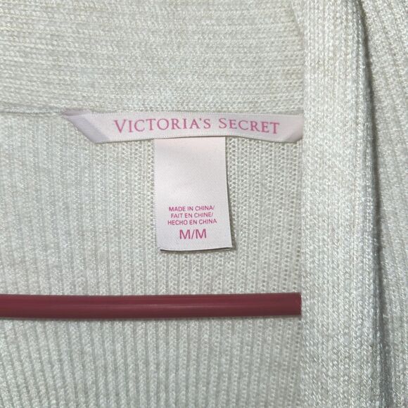 Victoria's Secret Cashmere Blend Ribbed Cardigan Womens Medium Beige Soft Cozy - Picture 5 of 9